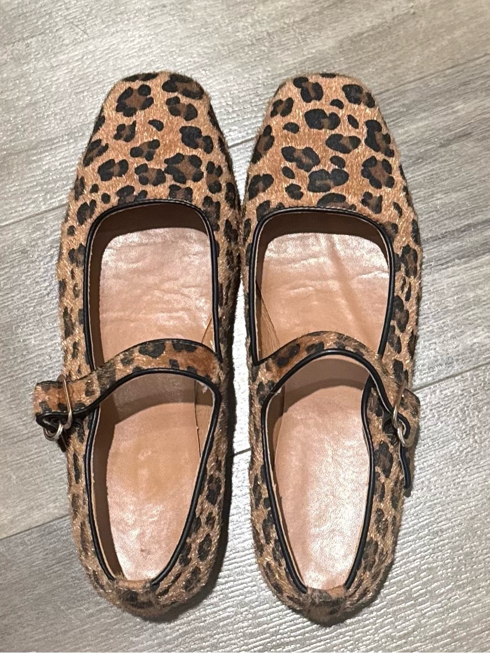 Leopard Calf Hair Mary Jane Flats Size 8.5 Ballet Shoes Quiet Luxury Coquette - Picture 6 of 8